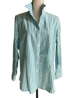 Foxcroft Wrinkle Free Shirt Blouse Top Cotton Stripe Long Sleeve Size XL